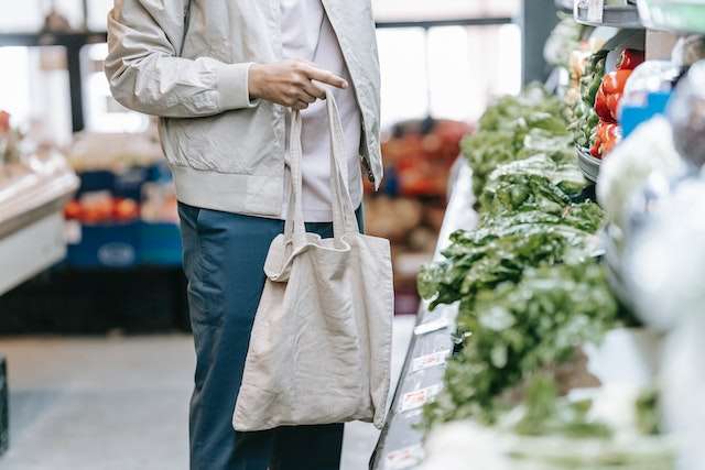 Person going grocery shopping at a supermarket