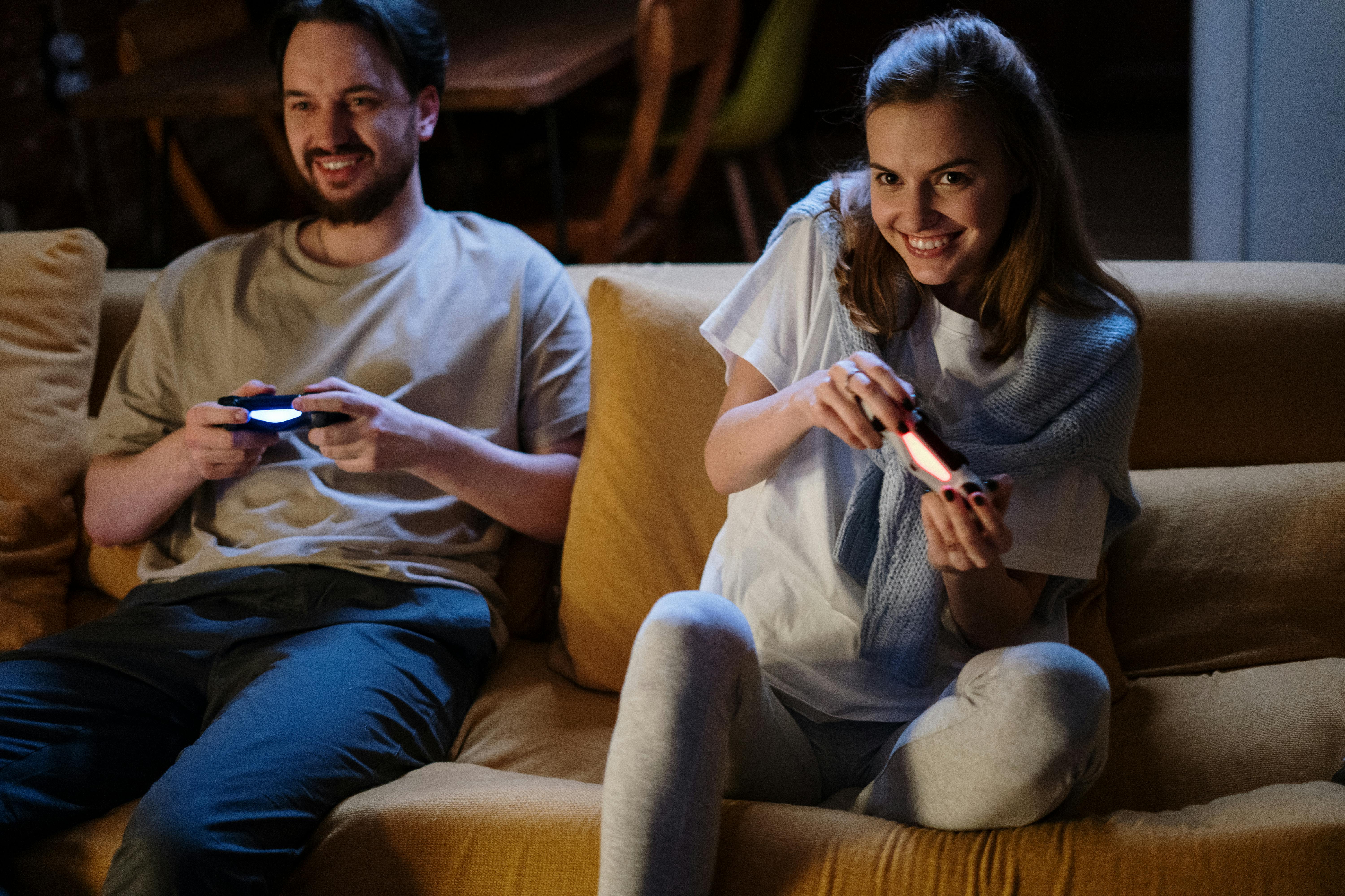 Man and Woman gaming competitively 